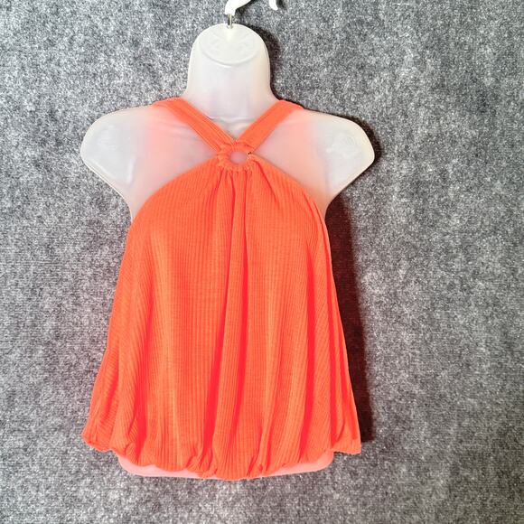 Free People Just A Fling Shirt Womens Small Coral Ribbed Blouson Tank Top Boho‎ - Picture 2 of 10